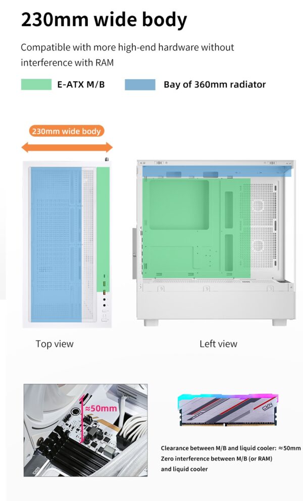Segotep Endura Pro+ PC Gaming Case (E-ATX / ATX / M-ATX / ITX Supported) 436mm*230mm*456mm , Tempered Glass , Supports up to 360mm radiators , No Build-in Fans - Black - Image 5