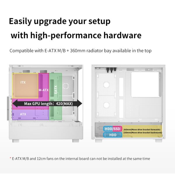 Segotep Endura Pro+ PC Gaming Case (E-ATX / ATX / M-ATX / ITX Supported) 436mm*230mm*456mm , Tempered Glass , Supports up to 360mm radiators , No Build-in Fans - Black - Image 8