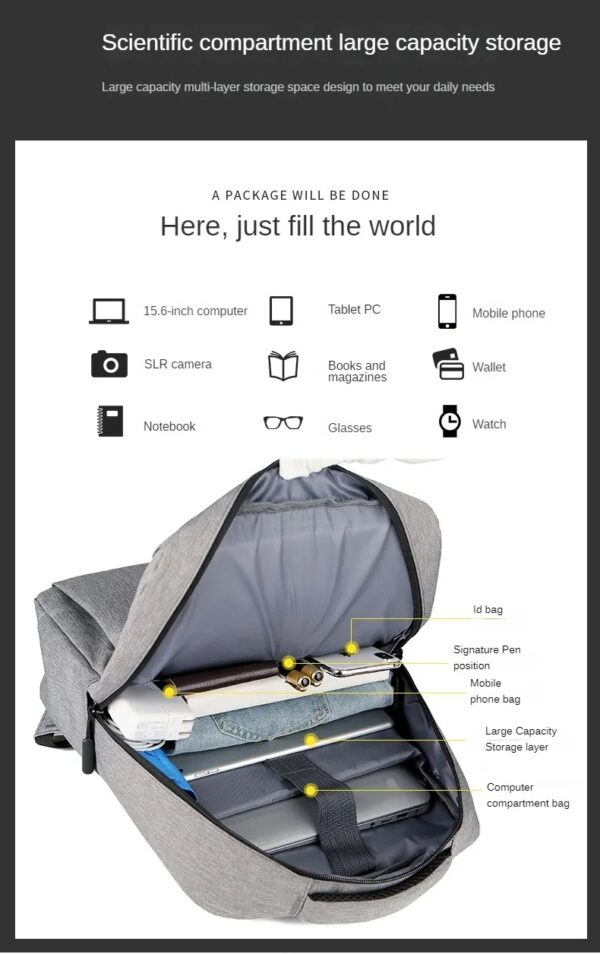 Slim Multifunctional Laptop Backpack - Waterproof - Recharge USB Port  - Shock Protection for Electronics - Inner Pocket Compartments Practical for Business Travel , University & School - Grey - Image 12