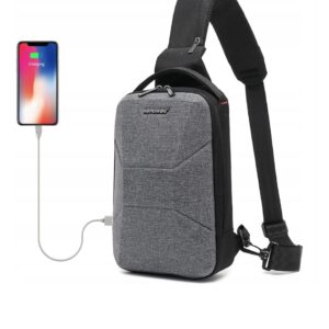 Chest Bag Casual for 7.9 inch iPad , Practical Anti-theft Safety Crossbody Style , USB Port , Water-resistant , Multifunctional Pocket Sling Bag - Heavy Duty - GREY