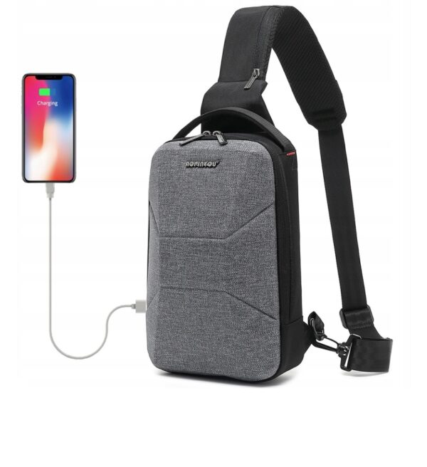 Chest Bag Casual for 7.9 inch iPad , Practical Anti-theft Safety Crossbody Style , USB Port , Water-resistant , Multifunctional Pocket Sling Bag - Heavy Duty - GREY