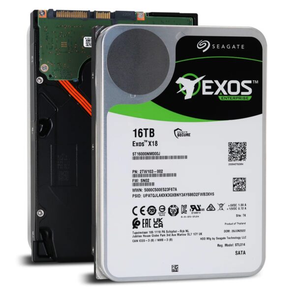 Seagate Exos X18 16TB Enterprise HDD - CMR 3.5 Inch Hyperscale SATA 6Gb/s, 7200 RPM, 512e and 4Kn FastFormat, Low Latency with Enhanced Caching (ST16000NM000J)