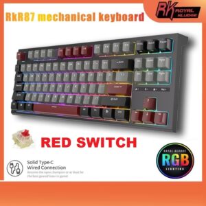 RK ROYAL KLUDGE R87 Wired Mechanical Keyboard RED Switch Tenkeyless TKL 87 Key RGB Backlit Hot-swappable Gamer Keyboard Customized Keycaps with Dust Cover - Black