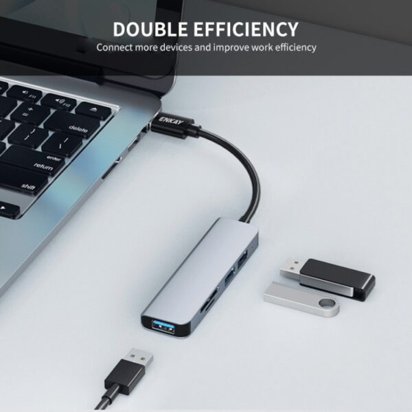 5-Port Docking Station USB C Splitter Hub/Adapter : 1xUSB 3.0 Port, 2xUSB 2.0 Port, 1xMicro SD card reader, 1xTF card reader - Image 4
