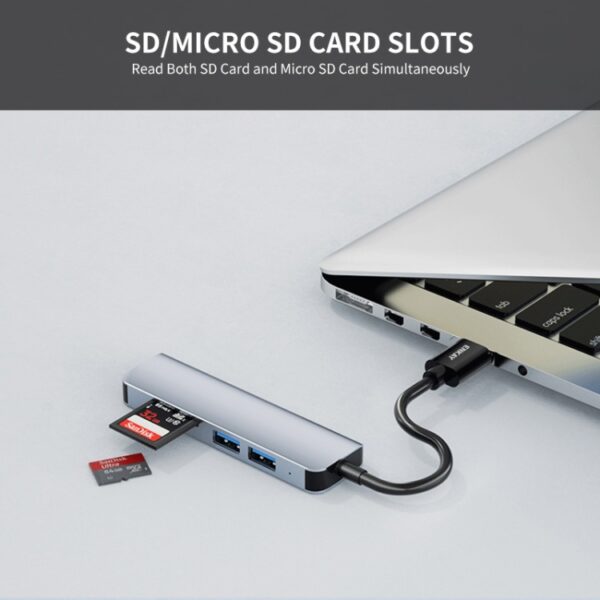 5-Port Docking Station USB C Splitter Hub/Adapter : 1xUSB 3.0 Port, 2xUSB 2.0 Port, 1xMicro SD card reader, 1xTF card reader - Image 2