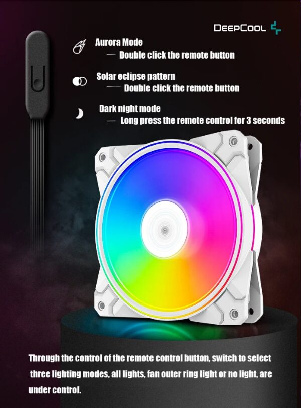 DEEPCOOL CF120 Plus 3 FANS x120mm PWM Fan , ARGB Dual Loop Lighting Zones, High Airflow and Low-Noise, 3-Pin (+5V-D-G) Addressable RGB LED Lighting - WHITE - Image 5