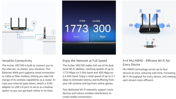 TP-Link AC2100 Wireless MU-MIMO VDSL/ADSL Modem Router, Dual-Band, Wi-Fi Speed Up To 2.1 Gbps, OneMeshTM, Versatile Connectivity, 4 x Gigabit Ports +1x 3.0 USB Port, Easy setup (Archer VR2100) - Image 17