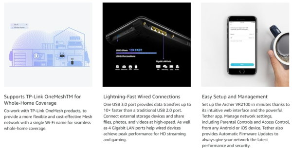 TP-Link AC2100 Wireless MU-MIMO VDSL/ADSL Modem Router, Dual-Band, Wi-Fi Speed Up To 2.1 Gbps, OneMeshTM, Versatile Connectivity, 4 x Gigabit Ports +1x 3.0 USB Port, Easy setup (Archer VR2100) - Image 16