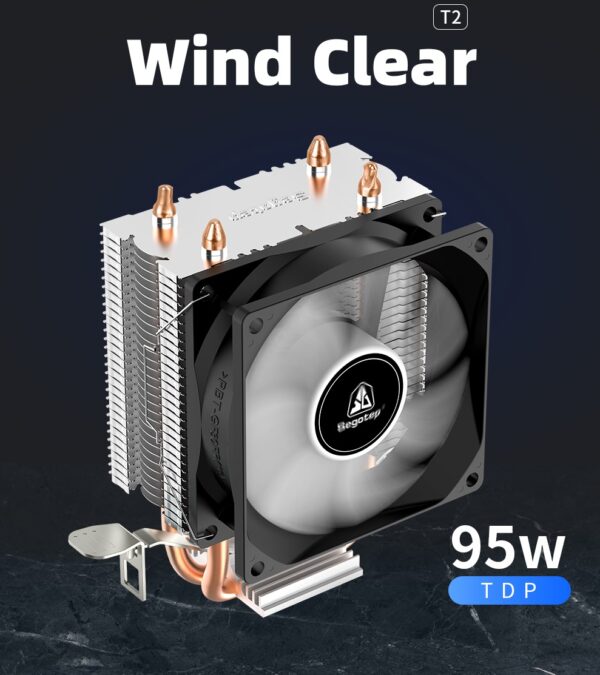 Segotep T2 Dual Heat Pipes CPU Cooler Processor 3 Pin Ventilator PC Quiet Intel LGA 1700 1200 115X AMD AM4 CPU Air Cooling - Fluid Bearing - Honeycomb Turbine