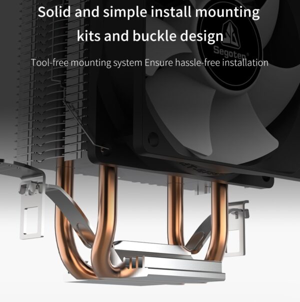 Segotep T2 Dual Heat Pipes CPU Cooler Processor 3 Pin Ventilator PC Quiet Intel LGA 1700 1200 115X AMD AM4 CPU Air Cooling - Fluid Bearing - Honeycomb Turbine - Image 5