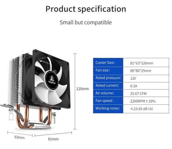 Segotep T2 Dual Heat Pipes CPU Cooler Processor 3 Pin Ventilator PC Quiet Intel LGA 1700 1200 115X AMD AM4 CPU Air Cooling - Fluid Bearing - Honeycomb Turbine - Image 2