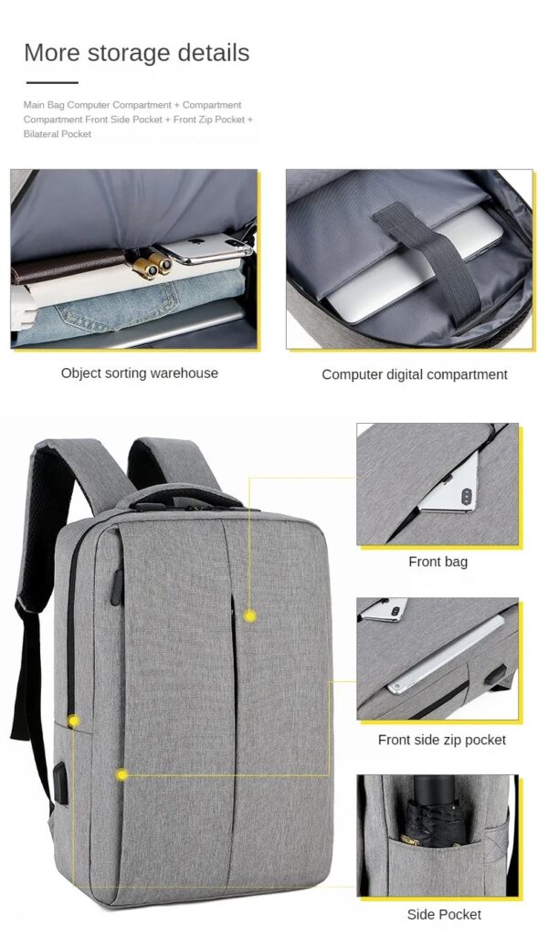 Slim Multifunctional Laptop Backpack - Waterproof - Recharge USB Port  - Shock Protection for Electronics - Inner Pocket Compartments Practical for Business Travel , University & School - Grey - Image 13