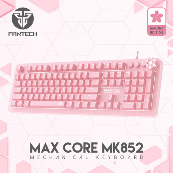 FANTECH MK852 MAX CORE SAKURA EDITION MECHANICAL GAMING KEYBOARD - Anti-Ghosting - Multi Function Scroll Knob , 20 Modes RGB Gradient Illumination - SOFTWARE PERSONALISATION - PINK