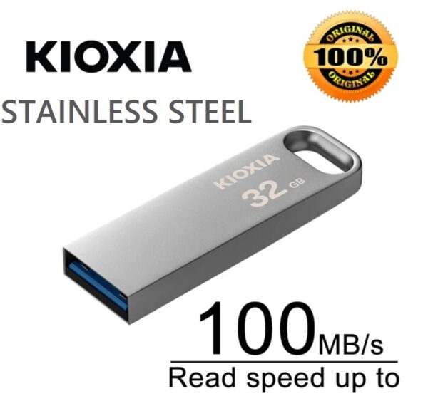 KIOXIA TransMemory U366 USB Flash Drive 32GB - 3.2 USB Gen 1,  File Transfer on PC/Mac with the speed of 100MB/S , Military Grade Stainless Steel 