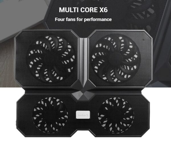 DeepCool MULTI CORE X6 - 4 Fan Laptop Cooling Pad - 15.6" METAL MESH PANEL - 2 USB PORTS - 2 Viewing Angles - NO BLIND ZONES - BLACK