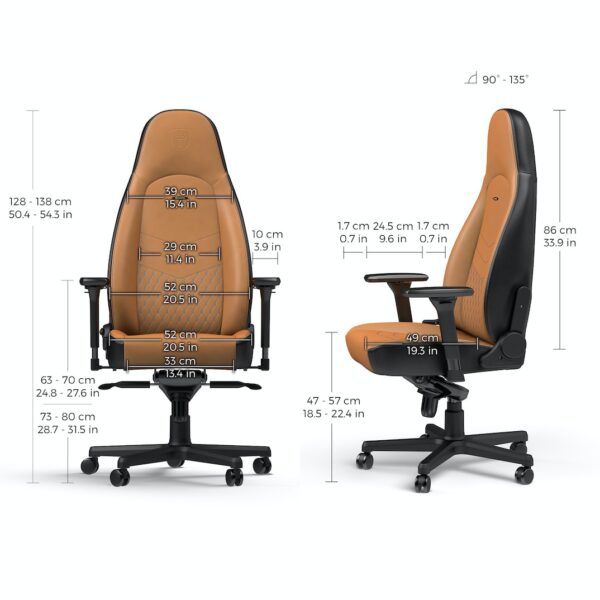 ICON REAL LEATHER COGNAC/BLACK - NOBLECHAIRS Office and Gaming Chair "AWARD WINNING" - Image 9