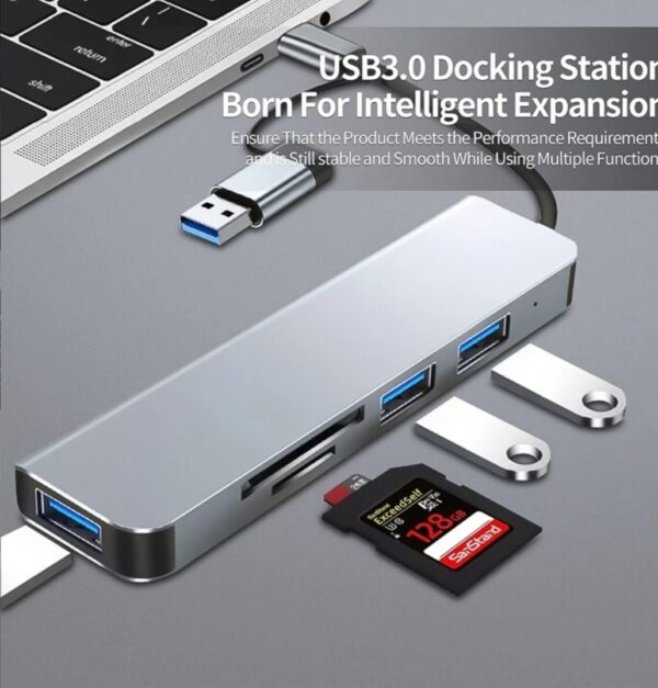 5-Port Docking Station USB C Splitter Hub/Adapter : 1xUSB 3.0 Port, 2xUSB 2.0 Port, 1xMicro SD card reader, 1xTF card reader - Image 7