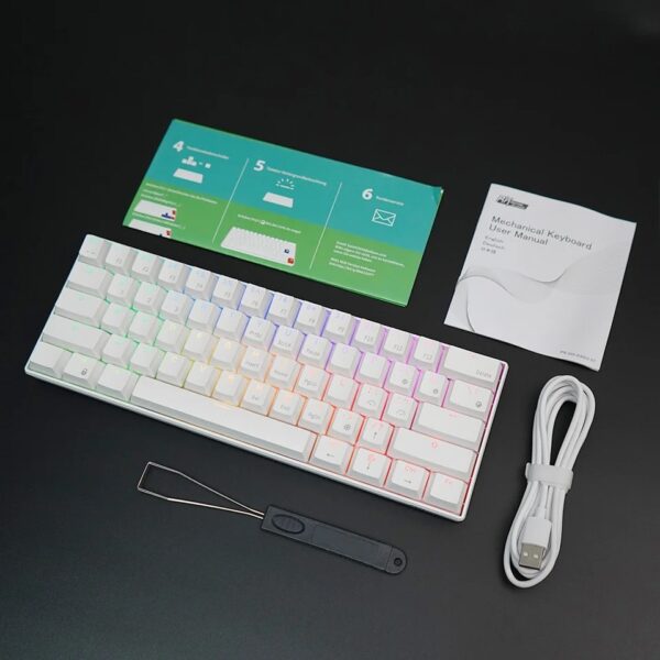 RK ROYAL KLUDGE RK61 61 Keys Mechanical Keyboard , 3 Connection Modes USB-2.4Ghz/Bluetooth/Wired/ Wireless - RGB Hot Swappable Blue Switch Gaming Keyboard - Arabic / English - White - Image 9
