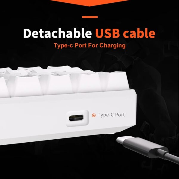 RK ROYAL KLUDGE RK61 61 Keys Mechanical Keyboard , 3 Connection Modes USB-2.4Ghz/Bluetooth/Wired/ Wireless - RGB Hot Swappable Blue Switch Gaming Keyboard - Arabic / English - White - Image 6