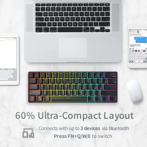 RK ROYAL KLUDGE RK61 61 Keys Mechanical Keyboard , 3 Connection Modes USB-2.4Ghz/Bluetooth/Wired/ Wireless - RGB Hot Swappable Blue Switch Gaming Keyboard - Arabic / English - BLACK - Image 13