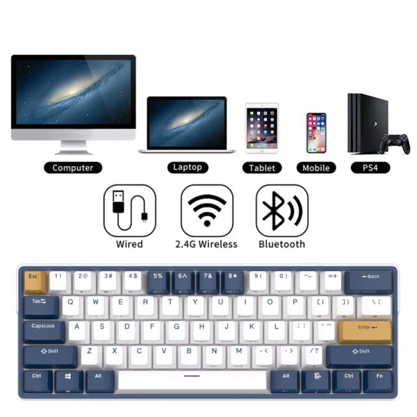 RK61 Plus ROYAL KLUDGE  Tri-mode Connectivity Mechanical Keyboard 2.4G Wireless Bluetooth RGB Backlit 61 Programmable Keys 60% Layout , Hot-swappable Blue Switch , Klein Hub Design - English/Arabic - Image 11