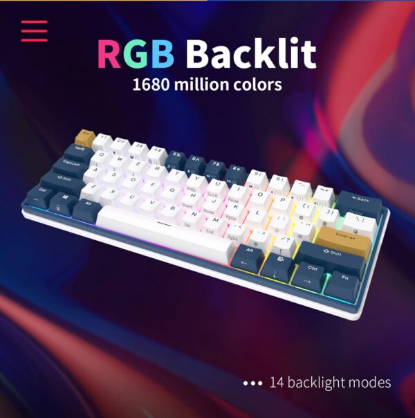 RK61 Plus ROYAL KLUDGE  Tri-mode Connectivity Mechanical Keyboard 2.4G Wireless Bluetooth RGB Backlit 61 Programmable Keys 60% Layout , Hot-swappable Blue Switch , Klein Hub Design - English/Arabic - Image 8