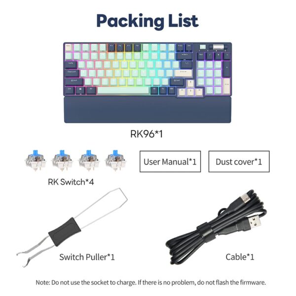 RK ROYAL KLUDGE RK96 Mechanical Keyboard , Programable 96 Keys Hot Swappable Brown Switches – Triple Mode Connectivity BT5.0/2.4G/USB-C , RGB Backlight With Detachable Magnetic Wrist Rest , English/Arabic – Forest Blue - Image 14