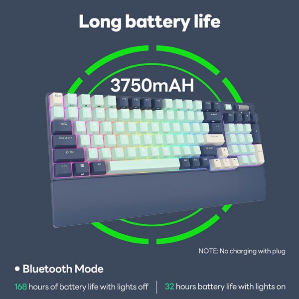 RK ROYAL KLUDGE RK96 Mechanical Keyboard , Programable 96 Keys Hot Swappable Brown Switches – Triple Mode Connectivity BT5.0/2.4G/USB-C , RGB Backlight With Detachable Magnetic Wrist Rest , English/Arabic – Forest Blue - Image 11