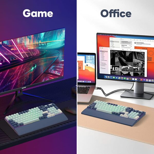 RK ROYAL KLUDGE RK96 Mechanical Keyboard , Programable 96 Keys Hot Swappable Brown Switches – Triple Mode Connectivity BT5.0/2.4G/USB-C , RGB Backlight With Detachable Magnetic Wrist Rest , English/Arabic – Forest Blue - Image 12