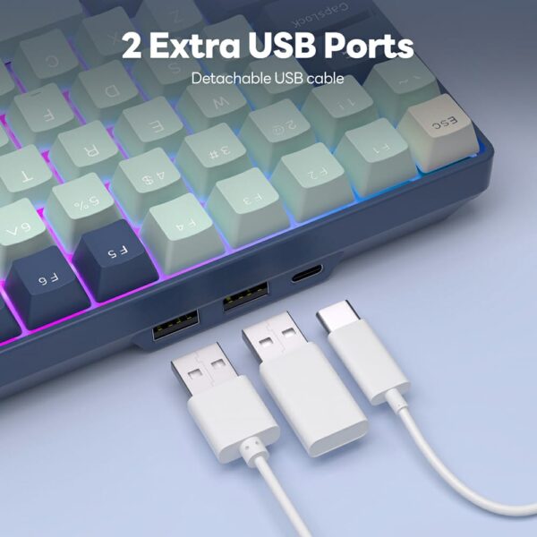 RK ROYAL KLUDGE RK96 Mechanical Keyboard , Programable 96 Keys Hot Swappable Brown Switches – Triple Mode Connectivity BT5.0/2.4G/USB-C , RGB Backlight With Detachable Magnetic Wrist Rest , English/Arabic – Forest Blue - Image 6