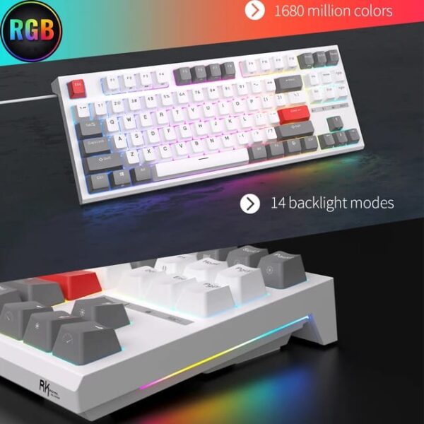RK ROYAL KLUDGE R87 Wired Mechanical Keyboard Tenkeyless TKL 87 Key RGB Backlit Hot-swappable Gamer Keyboard Customized Keycaps with Dust Cover Brown Switch - White - Image 7
