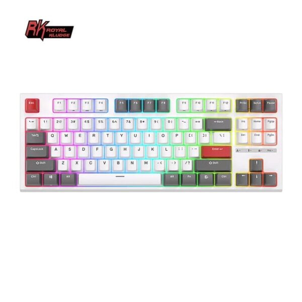 RK ROYAL KLUDGE R87 Wired Mechanical Keyboard Tenkeyless TKL 87 Key RGB Backlit Hot-swappable Gamer Keyboard Customized Keycaps with Dust Cover Brown Switch - White - Image 8