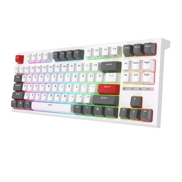 RK ROYAL KLUDGE R87 Wired Mechanical Keyboard Tenkeyless TKL 87 Key RGB Backlit Hot-swappable Gamer Keyboard Customized Keycaps with Dust Cover Brown Switch - White - Image 5