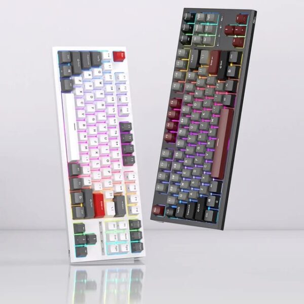 RK ROYAL KLUDGE R87 Wired Mechanical Keyboard Tenkeyless TKL 87 Key RGB Backlit Hot-swappable Gamer Keyboard Customized Keycaps with Dust Cover Brown Switch - White - Image 4