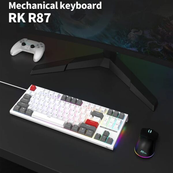 RK ROYAL KLUDGE R87 Wired Mechanical Keyboard Tenkeyless TKL 87 Key RGB Backlit Hot-swappable Gamer Keyboard Customized Keycaps with Dust Cover Brown Switch - White - Image 3