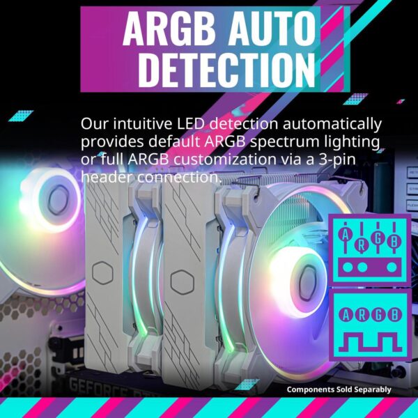 Cooler Master Hyper 622 Halo White CPU Air Cooler, MF120 Halo² Fan, Dual Loop ARGB, Aluminum Top Cover, 6 Copper Heat Pipes, 154mm (H) for AMD Ryzen AM5/AM4, Intel LGA1700/1200 - WHITE - Image 2