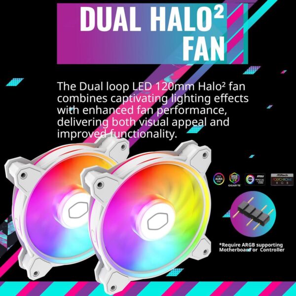 Cooler Master Hyper 622 Halo White CPU Air Cooler, MF120 Halo² Fan, Dual Loop ARGB, Aluminum Top Cover, 6 Copper Heat Pipes, 154mm (H) for AMD Ryzen AM5/AM4, Intel LGA1700/1200 - WHITE - Image 5
