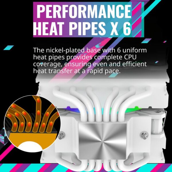 Cooler Master Hyper 622 Halo White CPU Air Cooler, MF120 Halo² Fan, Dual Loop ARGB, Aluminum Top Cover, 6 Copper Heat Pipes, 154mm (H) for AMD Ryzen AM5/AM4, Intel LGA1700/1200 - WHITE - Image 10