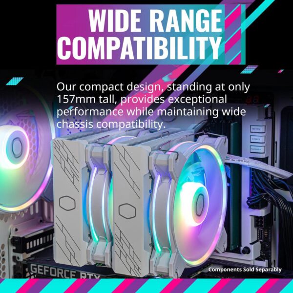 Cooler Master Hyper 622 Halo White CPU Air Cooler, MF120 Halo² Fan, Dual Loop ARGB, Aluminum Top Cover, 6 Copper Heat Pipes, 154mm (H) for AMD Ryzen AM5/AM4, Intel LGA1700/1200 - WHITE - Image 4