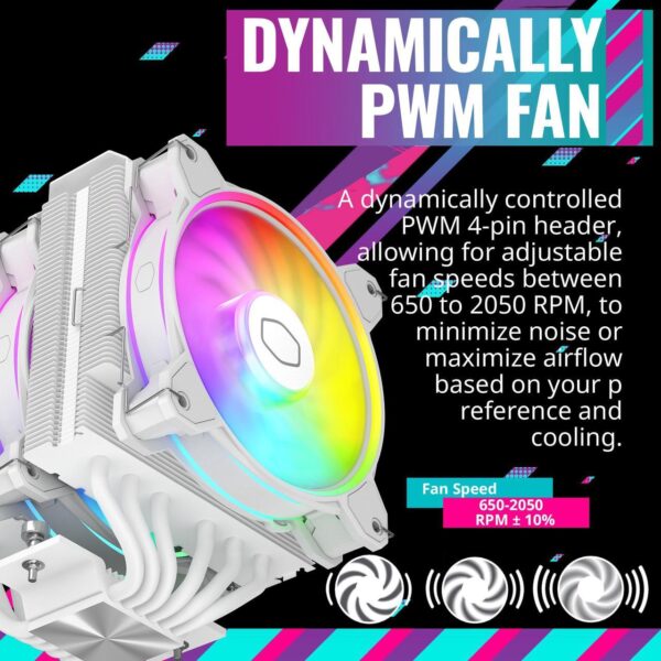 Cooler Master Hyper 622 Halo White CPU Air Cooler, MF120 Halo² Fan, Dual Loop ARGB, Aluminum Top Cover, 6 Copper Heat Pipes, 154mm (H) for AMD Ryzen AM5/AM4, Intel LGA1700/1200 - WHITE - Image 3