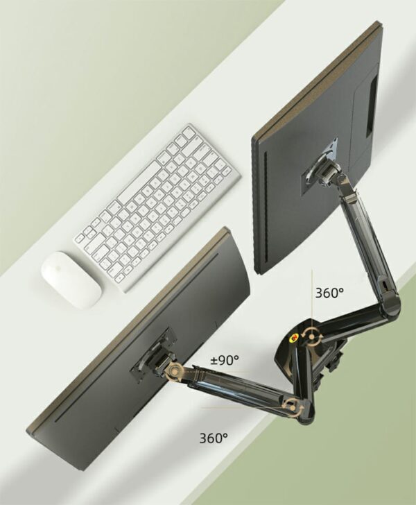 Dual Monitor Desk Mount Stand Gas Spring 360 Degree Full Rotation ; Computer Monitor Arm for Two Screens 17" - 27" Inch with 2~9 Kg Load Capacity for Each Display ;  F160 - Image 21