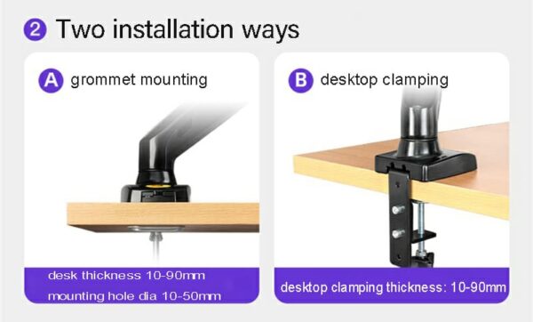 Dual Monitor Desk Mount Stand Gas Spring 360 Degree Full Rotation ; Computer Monitor Arm for Two Screens 17" - 27" Inch with 2~9 Kg Load Capacity for Each Display ;  F160 - Image 10