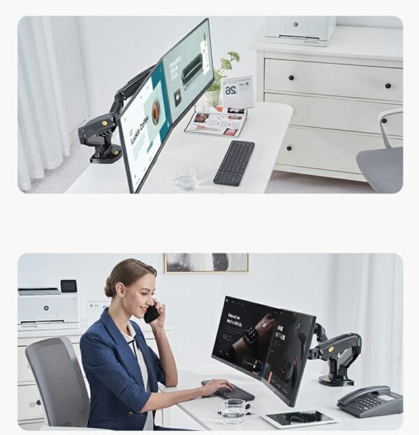 Dual Monitor Desk Mount Stand Gas Spring 360 Degree Full Rotation ; Computer Monitor Arm for Two Screens 17" - 27" Inch with 2~9 Kg Load Capacity for Each Display ;  F160 - Image 19