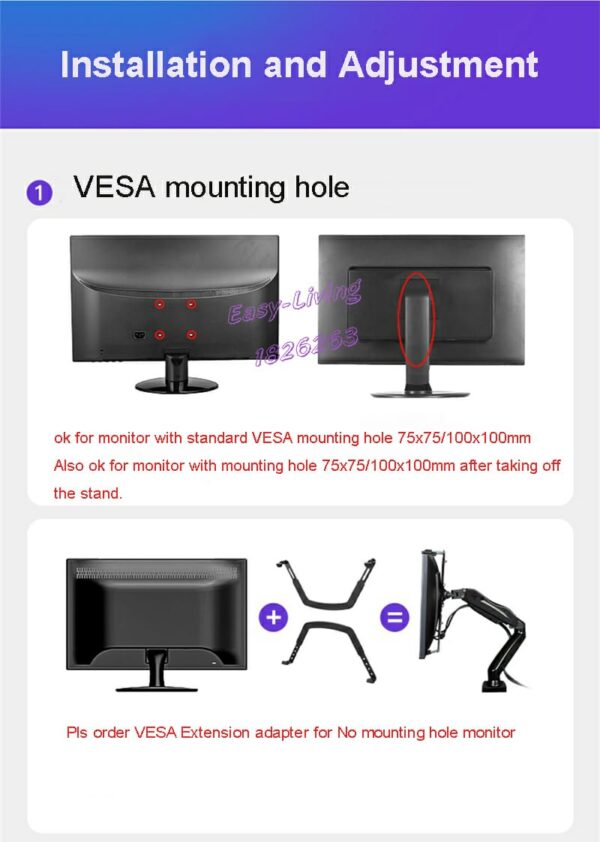 Dual Monitor Desk Mount Stand Gas Spring 360 Degree Full Rotation ; Computer Monitor Arm for Two Screens 17" - 27" Inch with 2~9 Kg Load Capacity for Each Display ;  F160 - Image 9