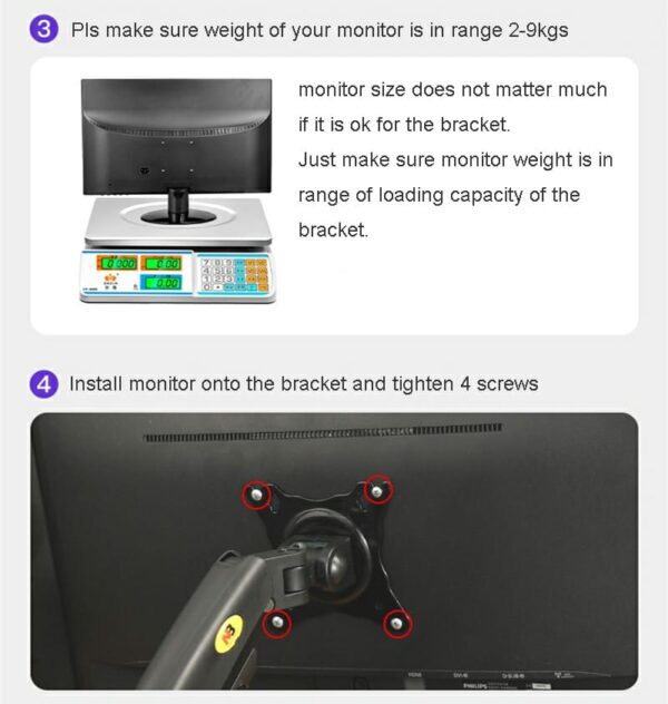 Dual Monitor Desk Mount Stand Gas Spring 360 Degree Full Rotation ; Computer Monitor Arm for Two Screens 17" - 27" Inch with 2~9 Kg Load Capacity for Each Display ;  F160 - Image 11