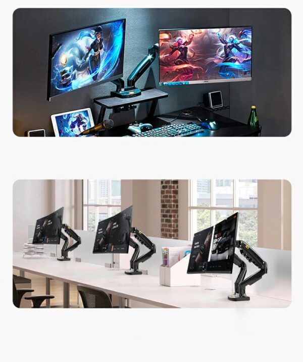 Dual Monitor Desk Mount Stand Gas Spring 360 Degree Full Rotation ; Computer Monitor Arm for Two Screens 17" - 27" Inch with 2~9 Kg Load Capacity for Each Display ;  F160 - Image 18