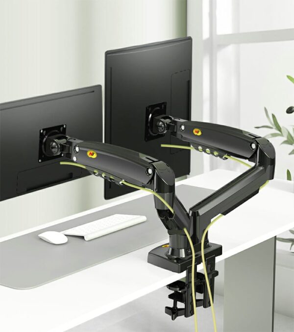 Dual Monitor Desk Mount Stand Gas Spring 360 Degree Full Rotation ; Computer Monitor Arm for Two Screens 17" - 27" Inch with 2~9 Kg Load Capacity for Each Display ;  F160 - Image 22
