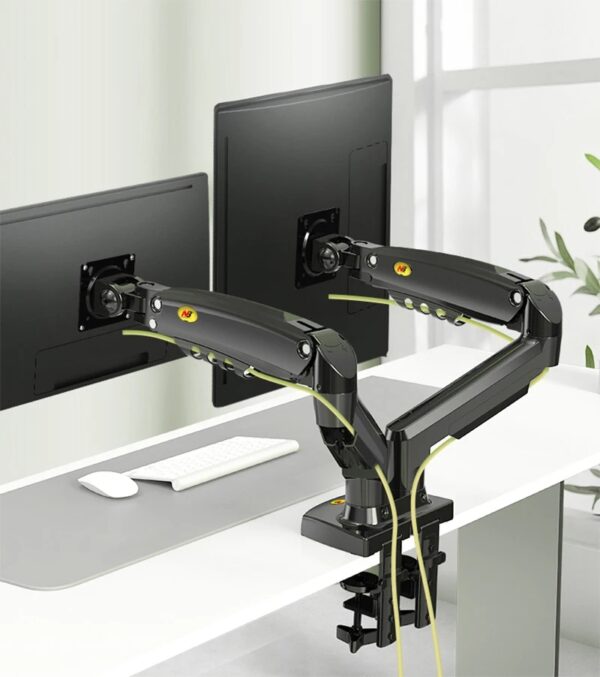 Dual Monitor Desk Mount Stand Gas Spring 360 Degree Full Rotation ; Computer Monitor Arm for Two Screens 17" - 27" Inch with 2~9 Kg Load Capacity for Each Display ;  F160 - Image 23
