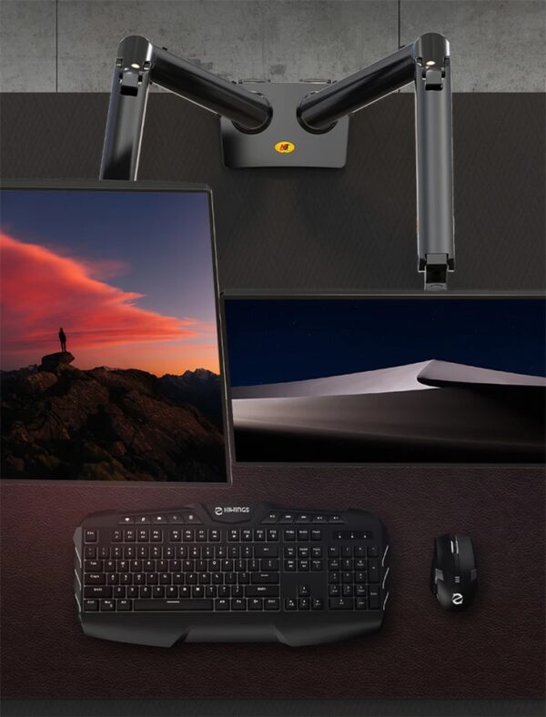 Dual Arc Arm Curved Monitor Holder with USB Port ; Ultra Wide Monitor Spring Arm Stand for Two Screens 27″ – 34″ with 5~16 Kg Load Capacity for Each Display - Image 2
