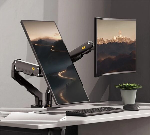 Dual Arc Arm Curved Monitor Holder with USB Port ; Ultra Wide Monitor Spring Arm Stand for Two Screens 27″ – 34″ with 5~16 Kg Load Capacity for Each Display - Image 3
